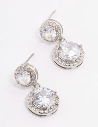 Rhodium Double Halo Round Drop Earrings - link has visual effect only