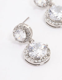 Rhodium Double Halo Round Drop Earrings - link has visual effect only