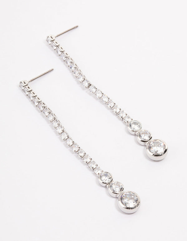 Rhodium Cupchain Triple Stone Drop Earrings