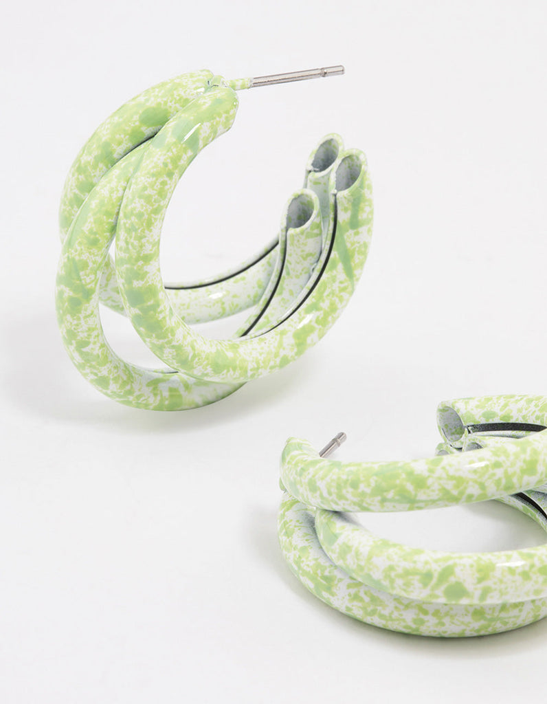 Coated Green Trio Marble Hoop Earrings