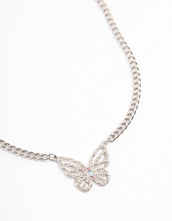 Rhodium Crystal Butterfly Necklace