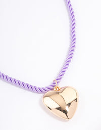 Gold Coloured Cord Puffy Heart Necklace - link has visual effect only