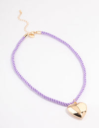Gold Coloured Cord Puffy Heart Necklace - link has visual effect only