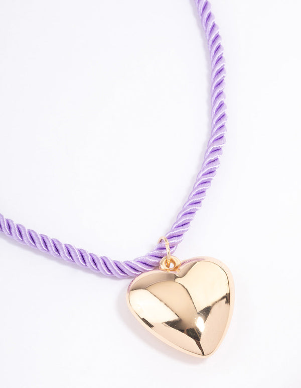 Gold Coloured Cord Puffy Heart Necklace