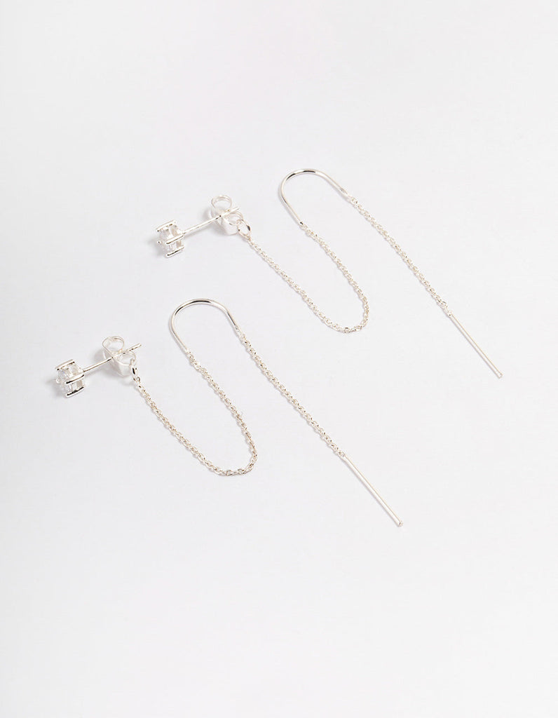 Silver Diamante Chain Threader Drop Earrings
