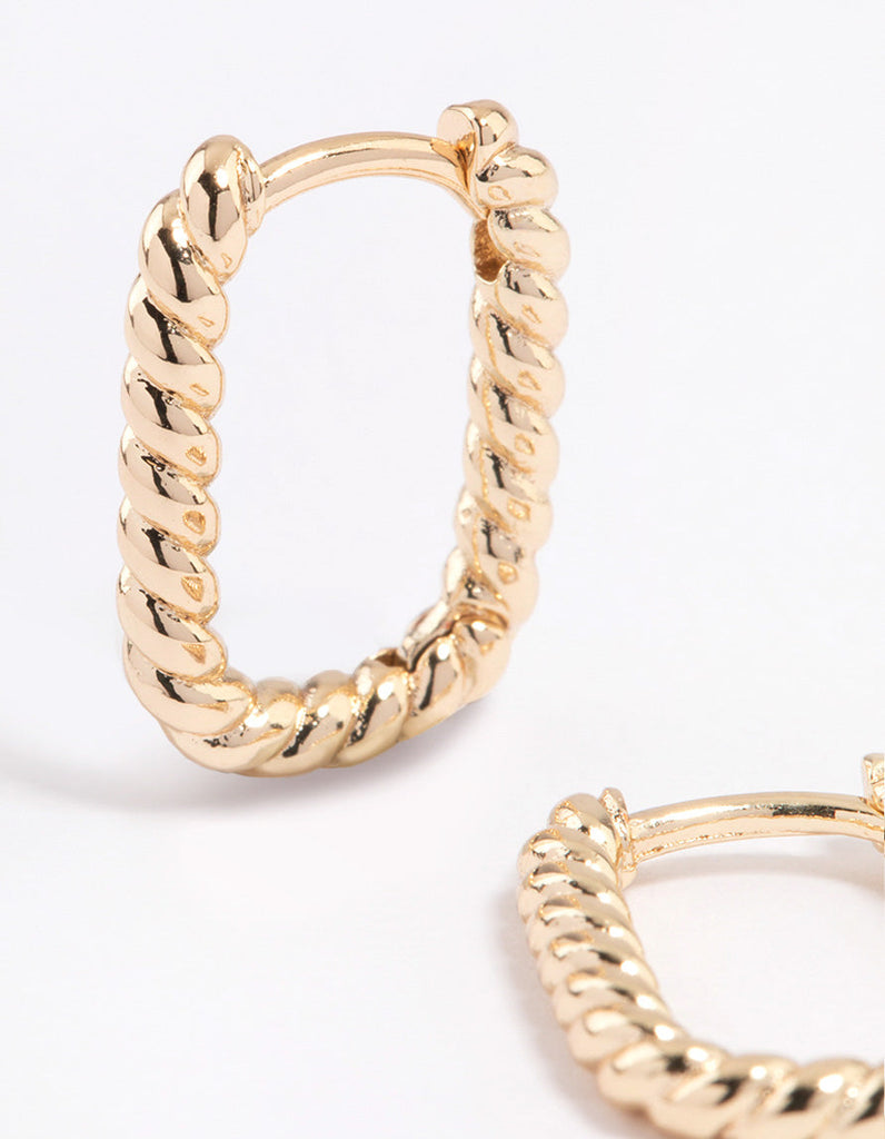 Gold Mini Oval Twisted Huggie Earrings