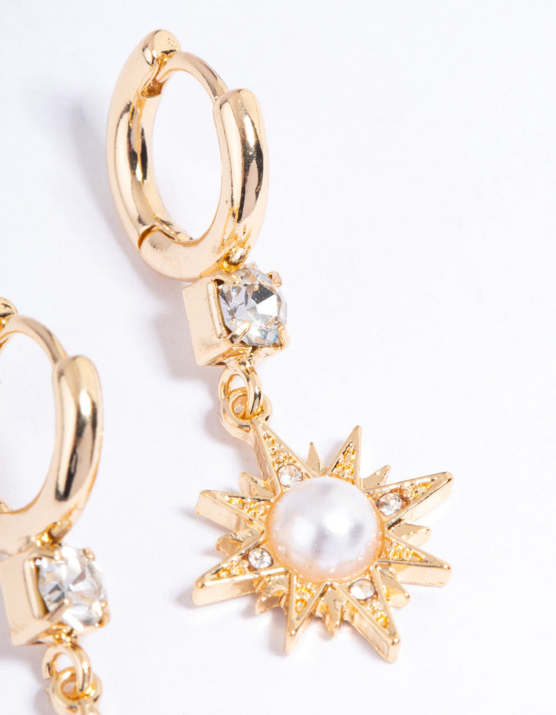 Gold Diamante & Pearl Cluster Huggie Earrings