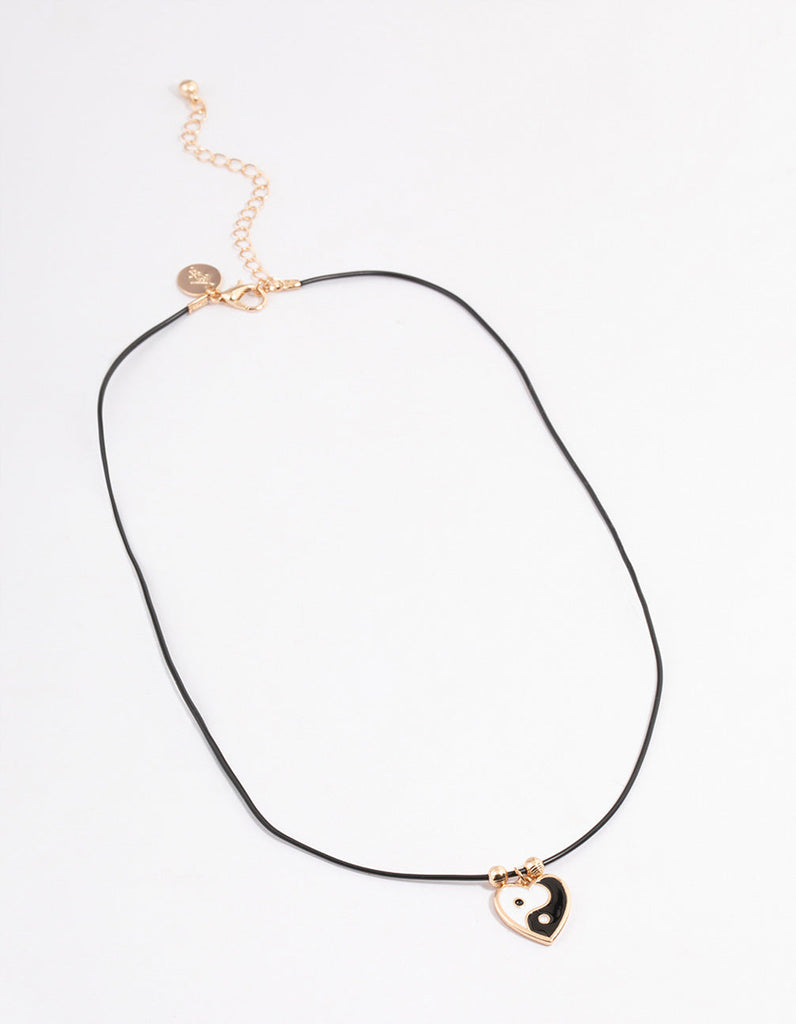Gold Yin & Yang Heart Cord Necklace
