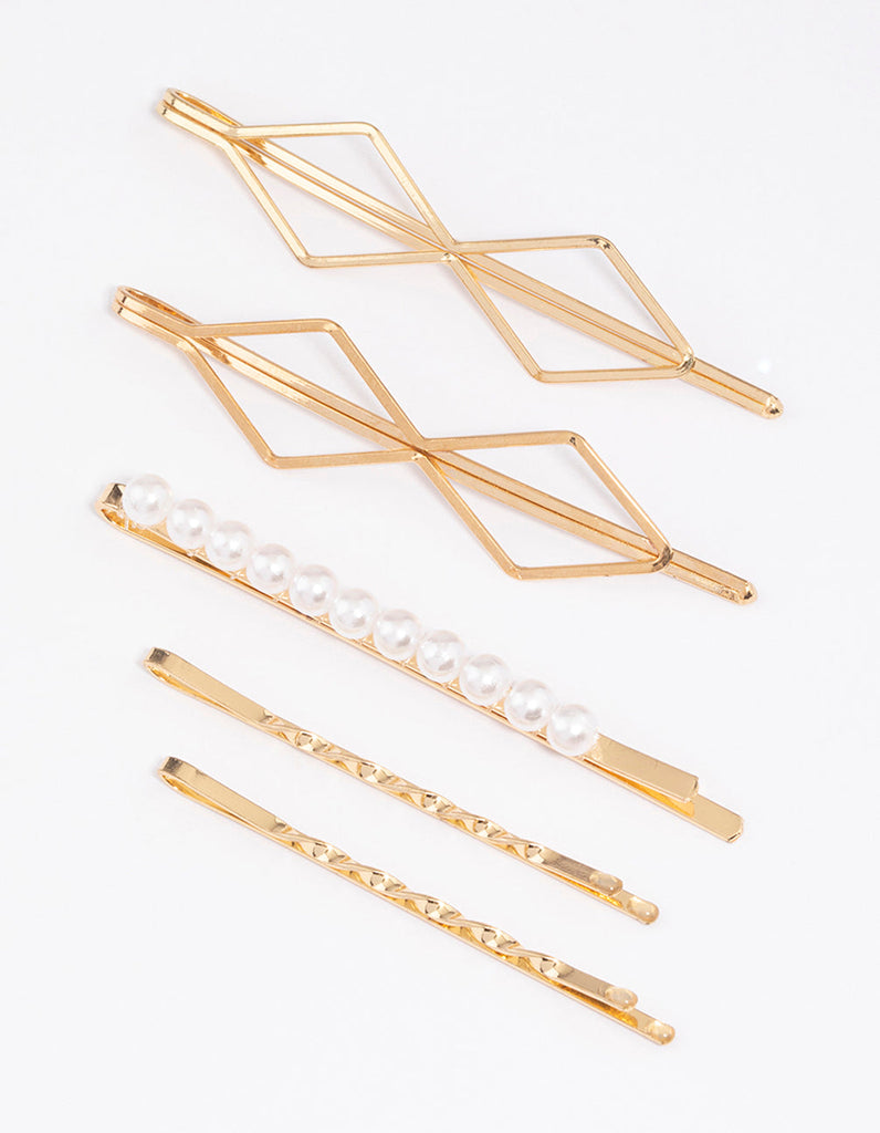 Gold Pearl Hair Slide 5-Pack