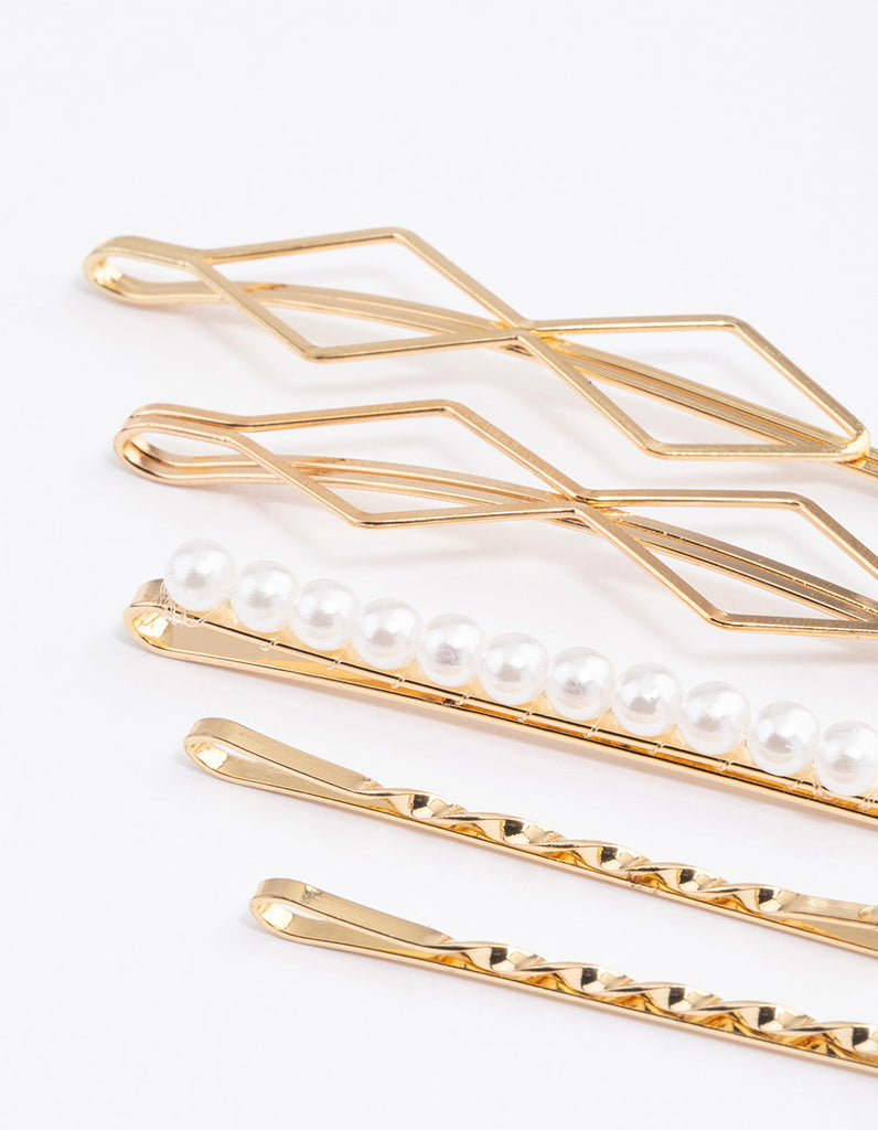 Gold Pearl Hair Slide 5-Pack