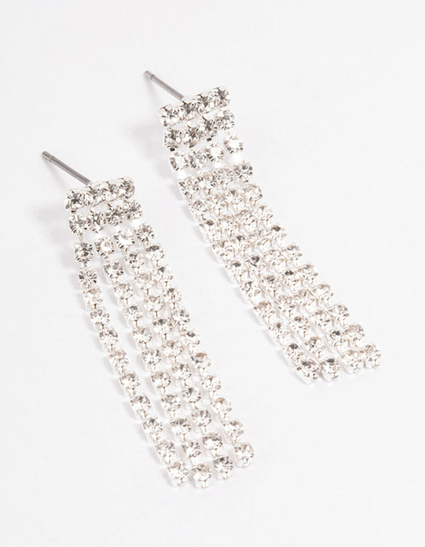 Silver Four Diamante Cupchain Drop Earrings