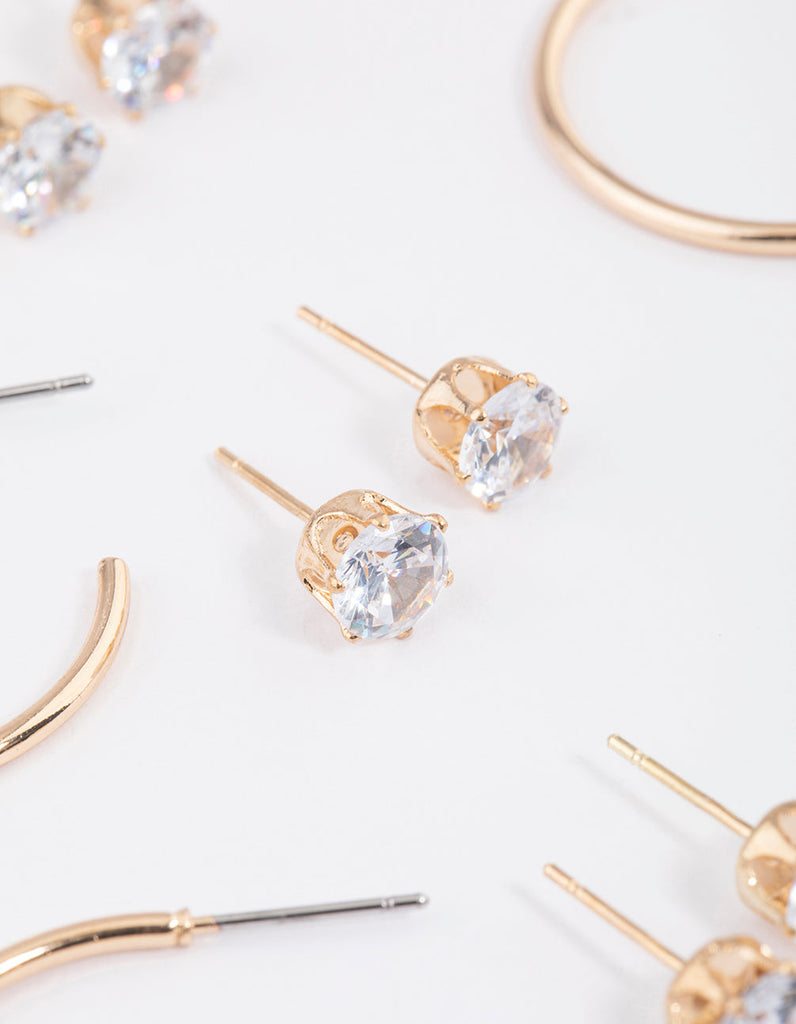 Gold Classic Diamante & Hoop Earrings 8-Pack