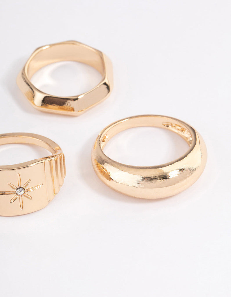 Gold Mixed Shape Star Ring 5-Pack