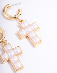 Gold Pearl Cross Earrings - link has visual effect only