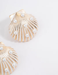 Gold Shell Pearl Stud Earrings - link has visual effect only