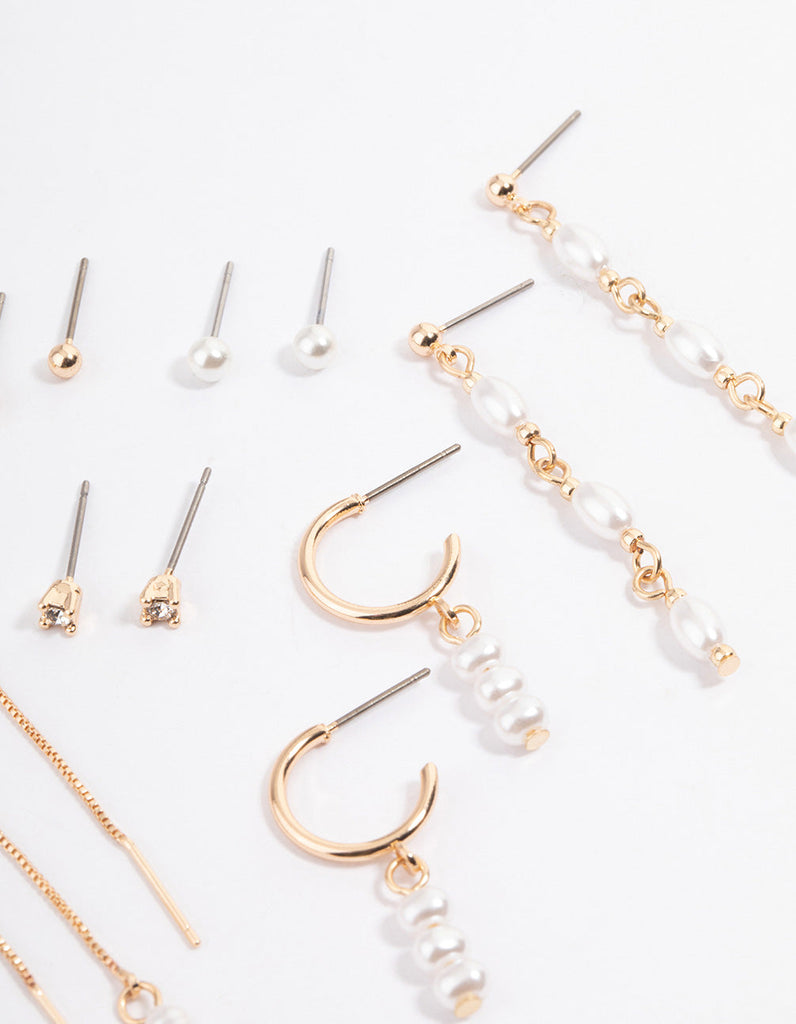 Gold Pearl Threader Multi-Pack Earrings