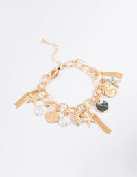 Gold Multi-Charm Bracelet - link has visual effect only