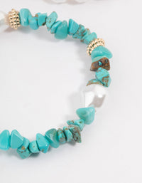 Gold Pearl & Turquoise Chip Stretch Bracelet Pack - link has visual effect only