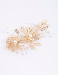 Gold Pearl Etched Flower Hair Clip - link has visual effect only