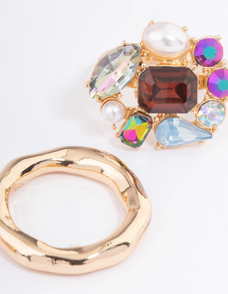 Gold Small Jewels Statement Pack Ring