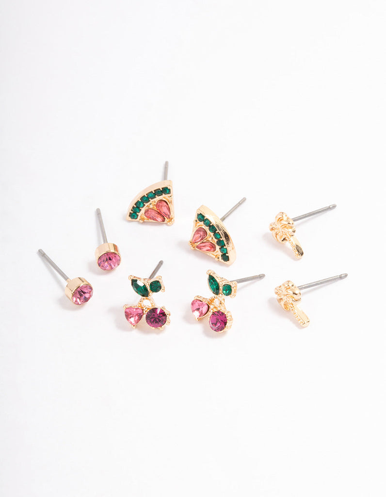 Pink Fruity Stud Earrings 4-Pack