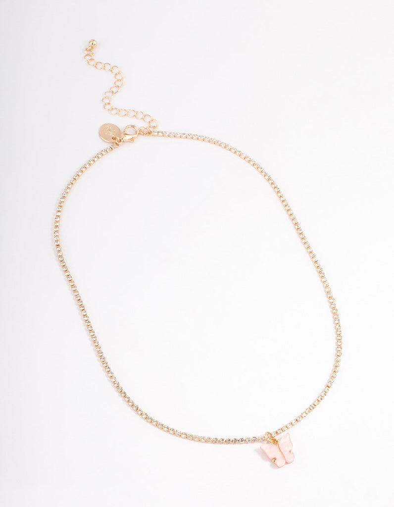 Gold Diamante Cupchain Butterfly Necklace