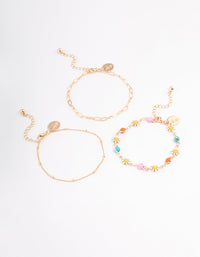 Gold Colourful Daisy & Chain Bracelet Pack - link has visual effect only