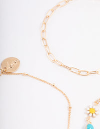 Gold Colourful Daisy & Chain Bracelet Pack - link has visual effect only