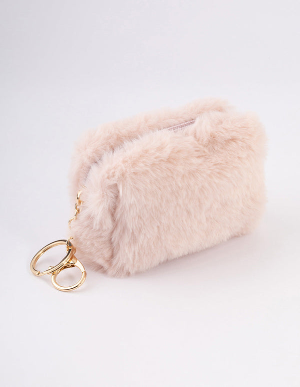 Gold Pink Fluffy Key Ring & Pouch