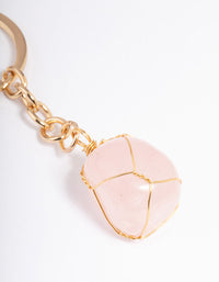 Gold Rose Quartz Stone Key Ring - link has visual effect only