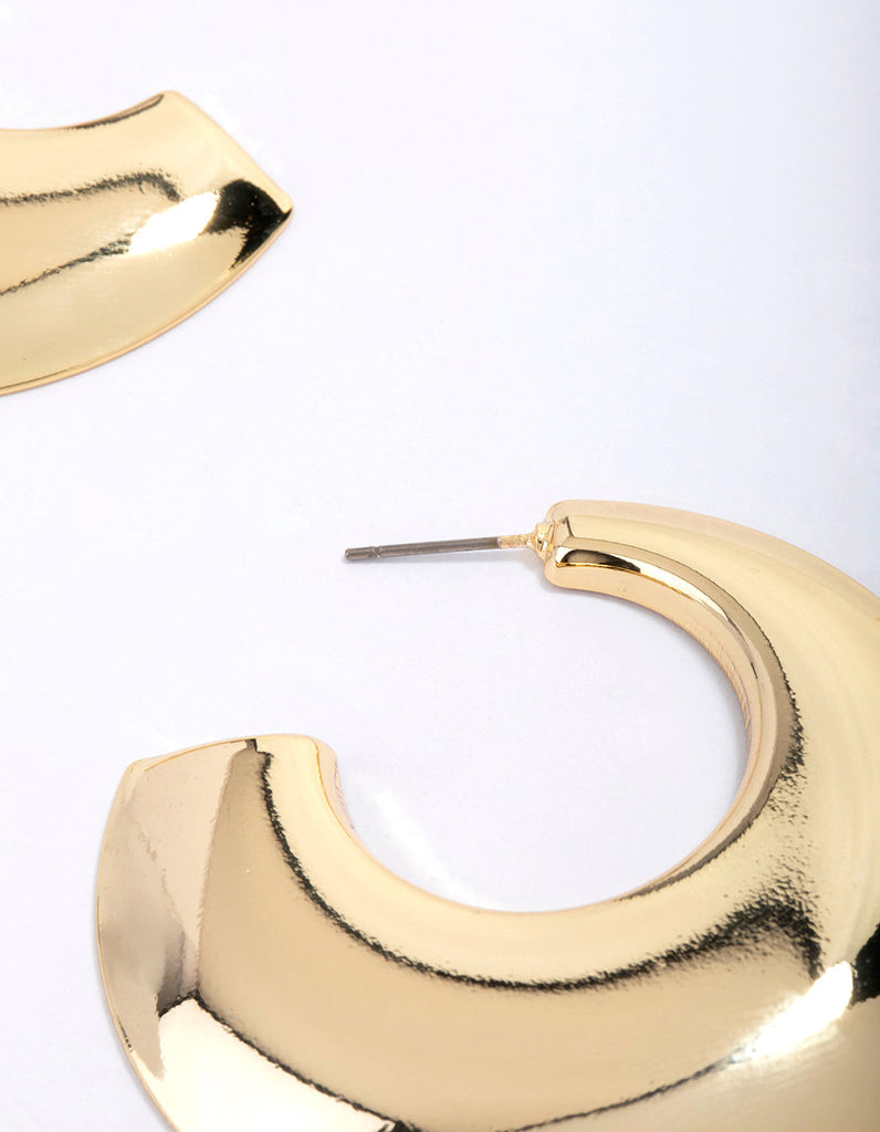 Gold Plated Brass Chubby Disc Hoop Earrings