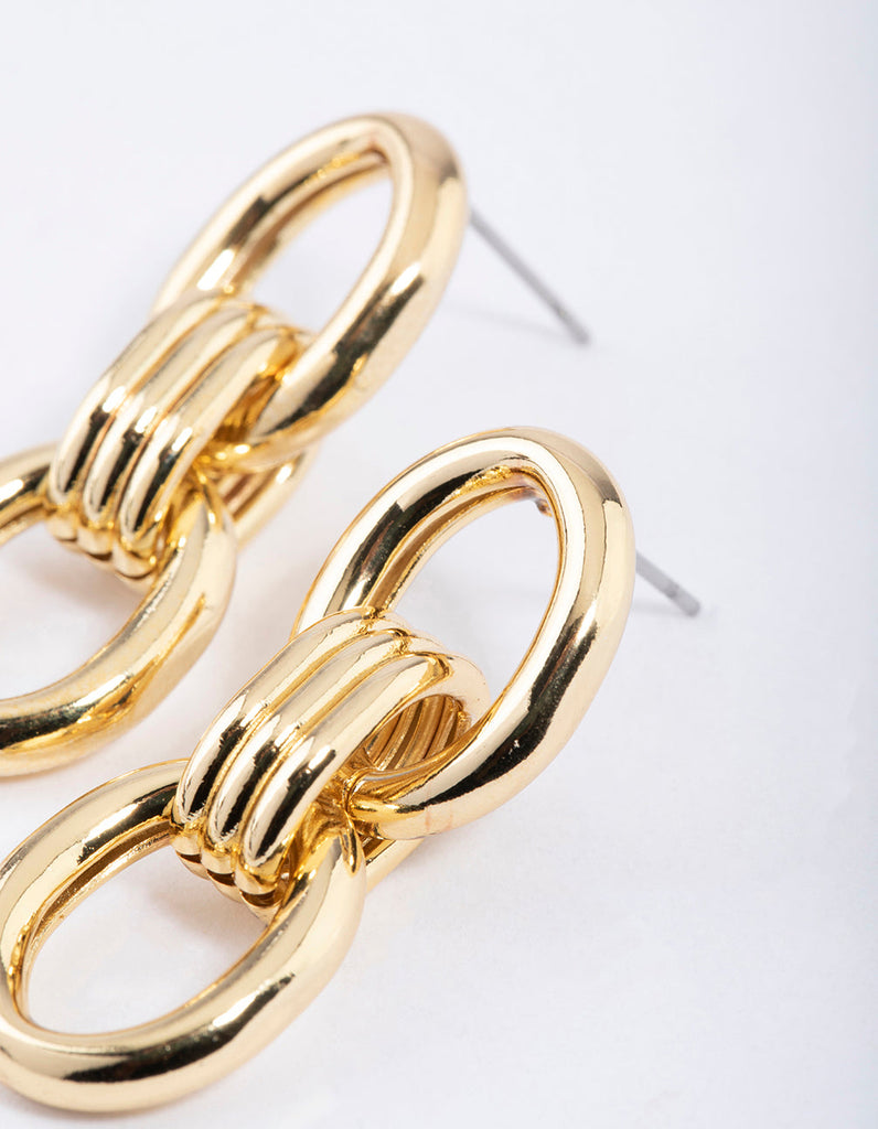 Gold Plated Brass Double Open Doorknocker Drop Earrings
