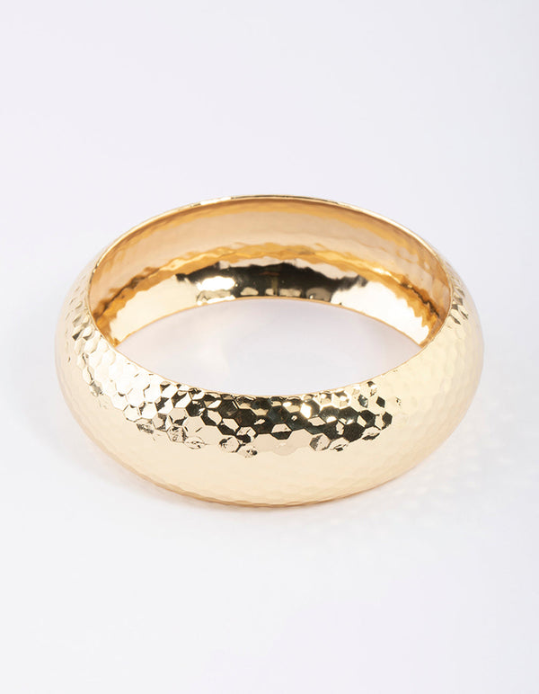 Gold Plated Brass Thick Basic Hammered Bangle