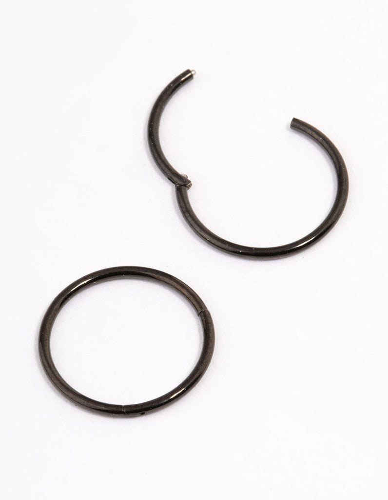 Black Coated Surgical Steel Fine Sleeper Earrings 10mm