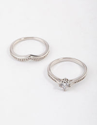 Silver Plated Glamorous V-Stack Ring Set - link has visual effect only
