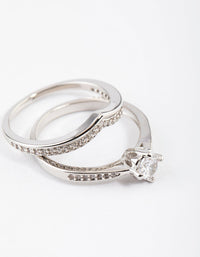 Silver Plated Glamorous V-Stack Ring Set - link has visual effect only