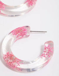 Pink Flower Pressed Hoop Earrings - link has visual effect only