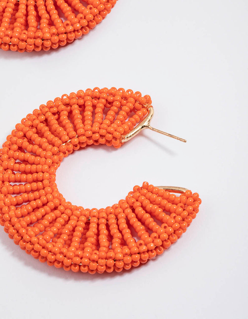 Orange Raffia Flat Statement Hoop Earrings