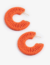 Orange Raffia Flat Statement Hoop Earrings - link has visual effect only