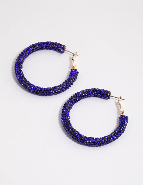 Coated Blue Crystal Wrapped Hoop Earrings