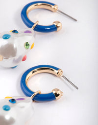 Blue Enamel Pearl Hoop Earrings - link has visual effect only