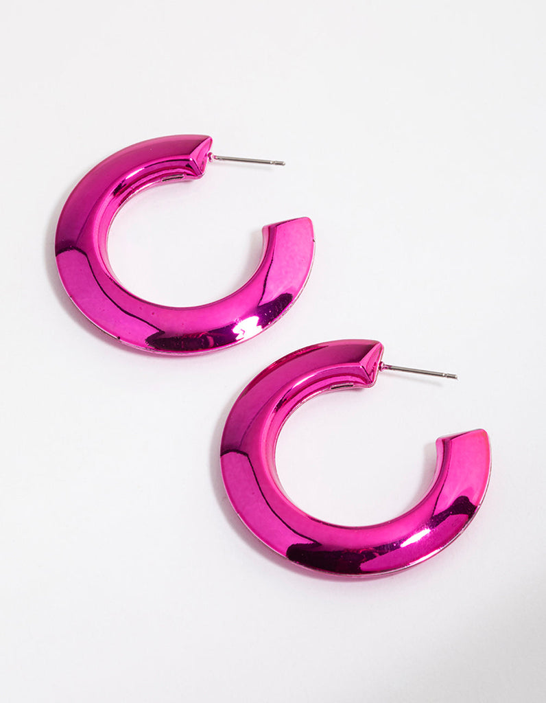 Midnight Pink Coated 40mm Triangle Hoop Earrings