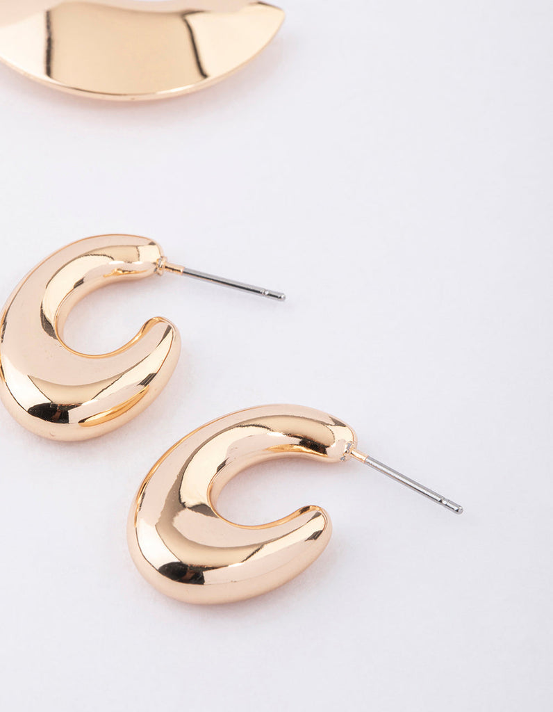 Gold Tapered Thick Hoop Earrings Pack