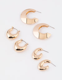 Gold Tapered Thick Hoop Earrings Pack - link has visual effect only