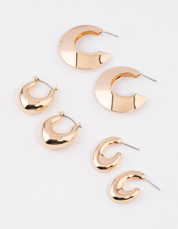 Gold Tapered Thick Hoop Earrings Pack