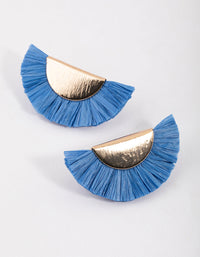 Blue Raffia Fan Stud Earrings - link has visual effect only