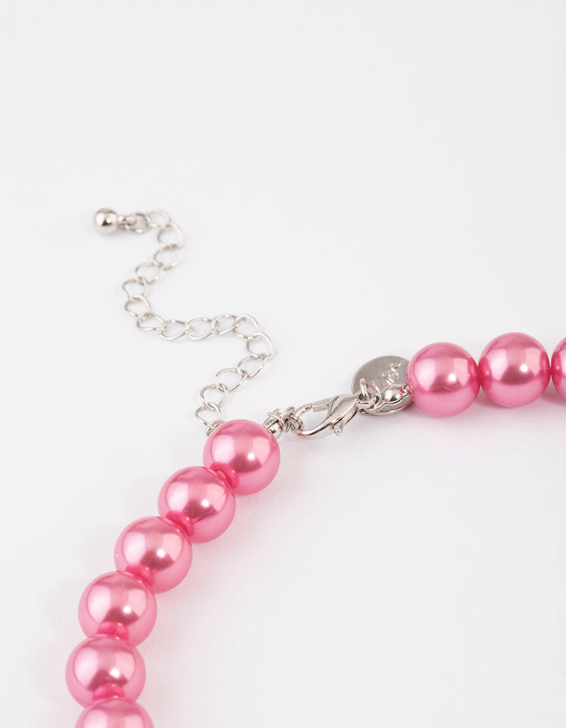 Coated Pink Coloured Ball Crystal Necklace