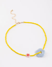 Yellow Thread Through Beaded Flower Necklace - link has visual effect only