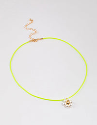 Green Fabric Cord Flower Charm Choker - link has visual effect only