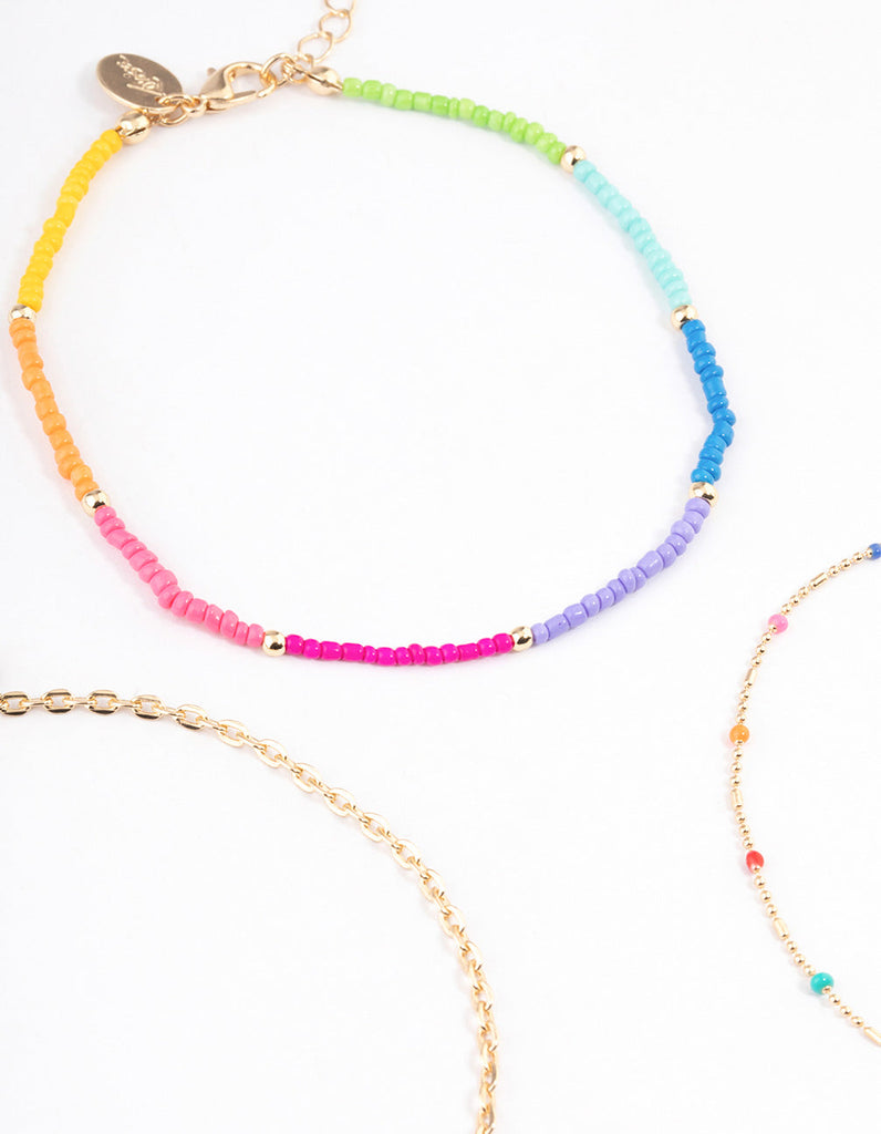 Gold Tiny Beaded Anklet Pack